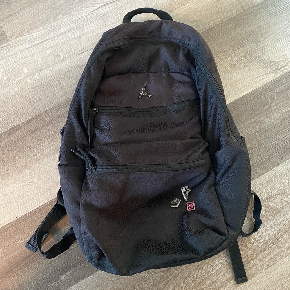 Nike Air Jordan Backpack Black Elephant Print with Pins and Many Pockets
